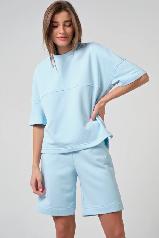 Summer sports suit with shorts and oversize T-shirt light blue