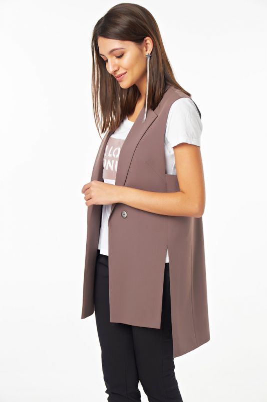 Long straight vest with slits on the sides of the suit fabric gray-brown