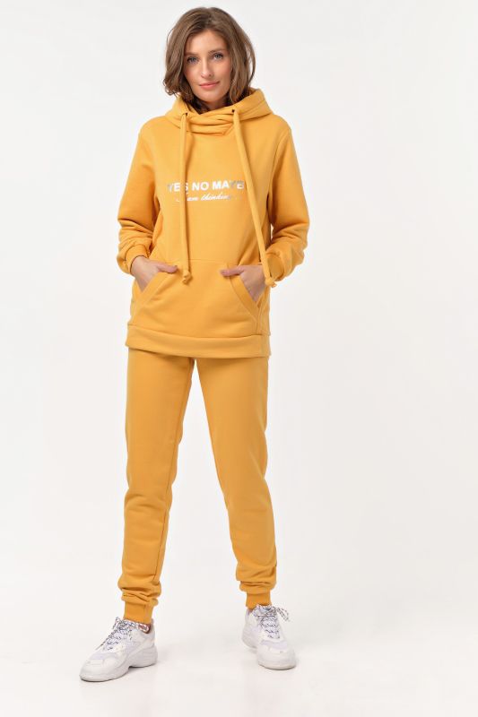 Yellow sports pants suit with knitted hoodie