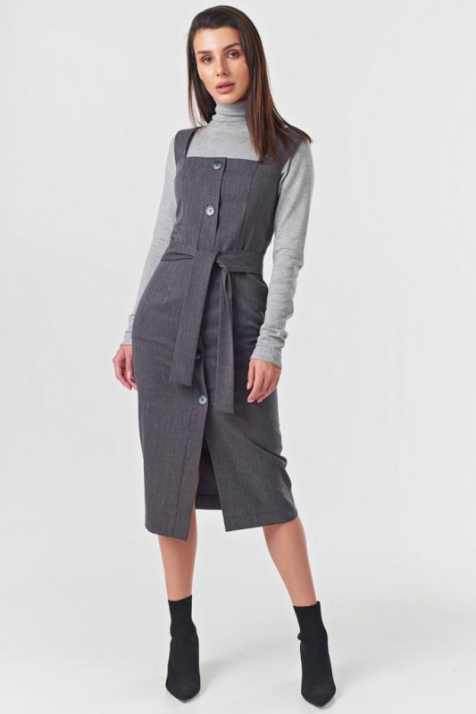 Office sundress with buttons on the front dark gray