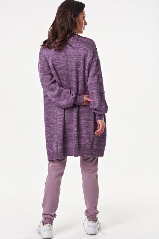 Long Grape Melange Overstretch Knitted Cardigan