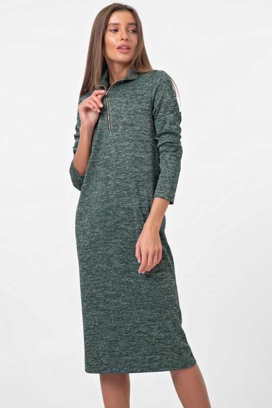 Warm dress with long sleeve gray-emerald melange