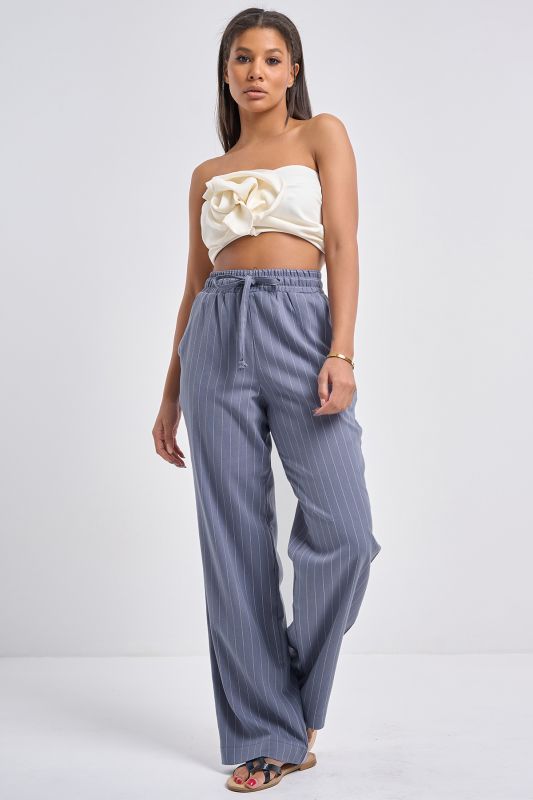 Indigo Striped Cotton Trousers