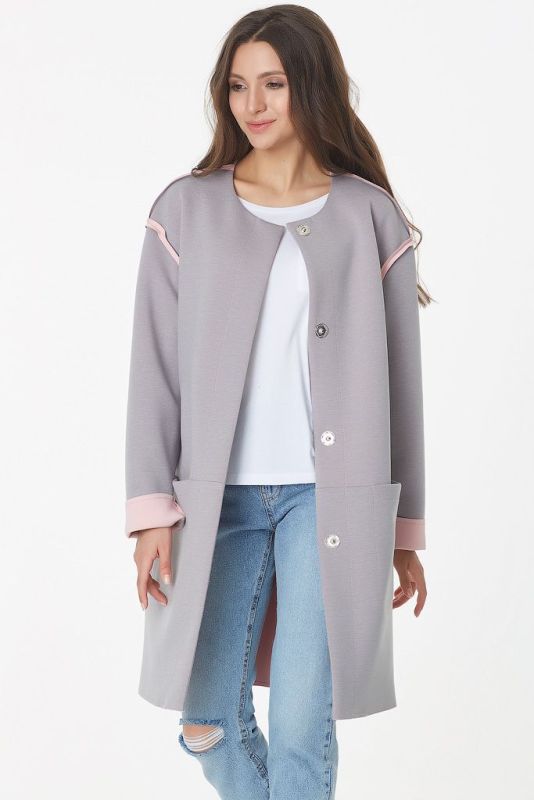 Light knitted coat with buttons gray-pink