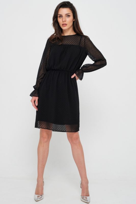 Long Sleeve Chiffon Evening Dress Black