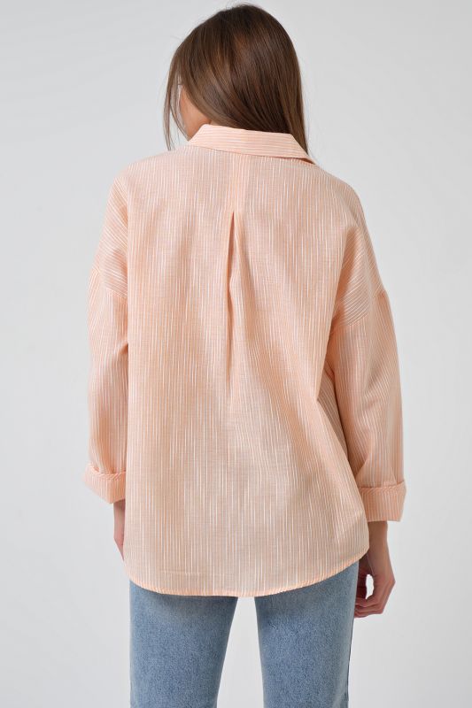 Striped Cotton Summer Oversize Shirt on Peach