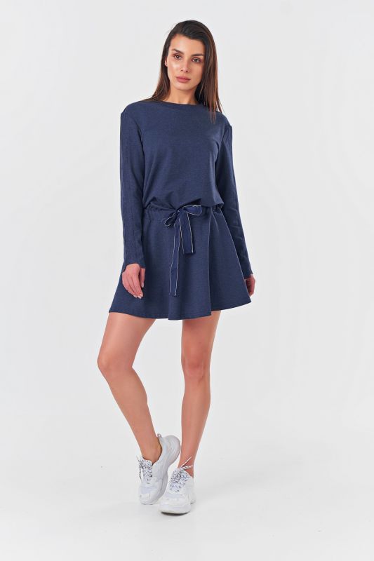 Short casual dress with a waist cuff in blue