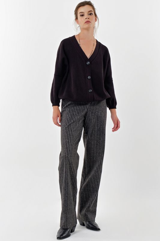 Straight pants made of dense suit fabric stripe on gray