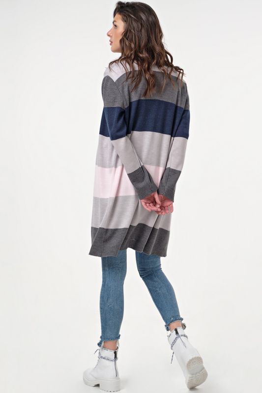 Cardigan knitted long striped cardigan light gray