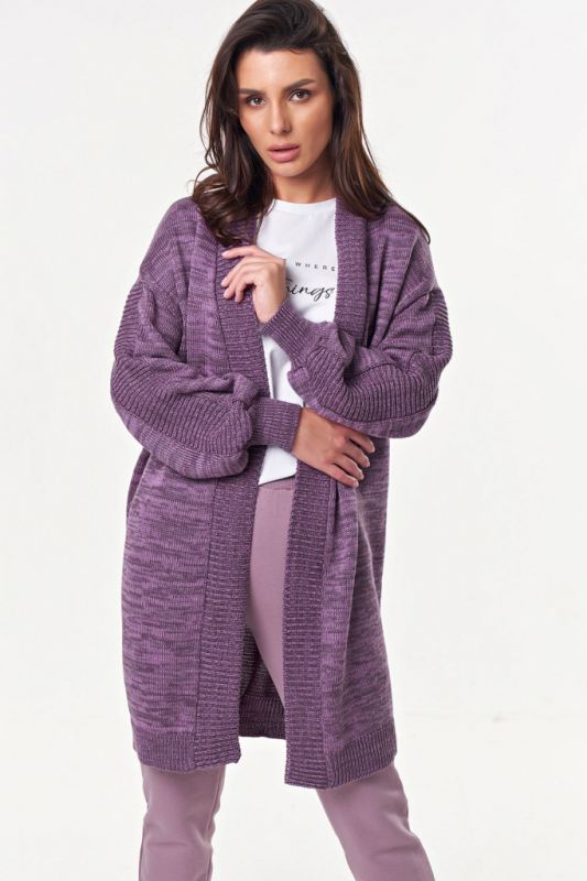 Long Grape Melange Overstretch Knitted Cardigan