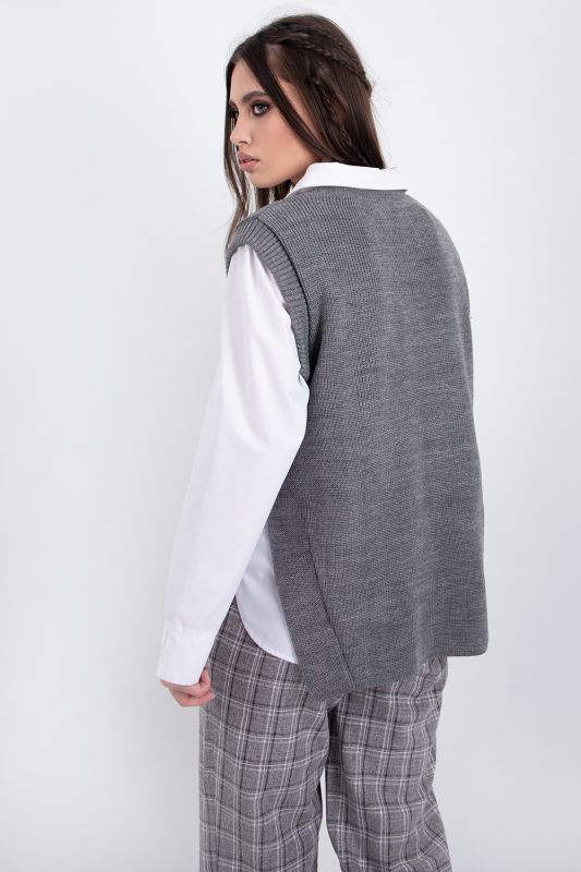 Grey melange asymmetrical knitted vest with slits on the sides