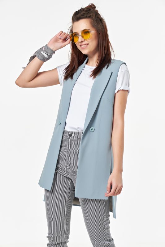 Long straight vest with slits on the sides made of suit fabric blue