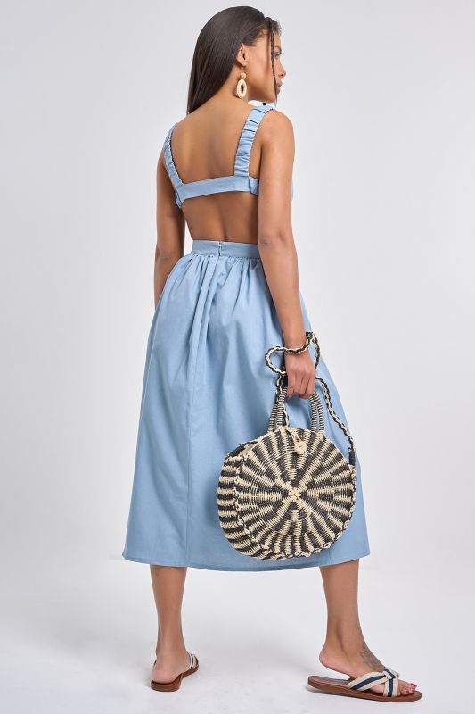 Grey-blue linen sundress with slits