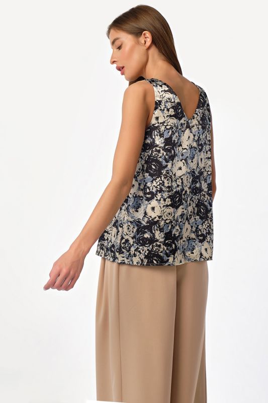 Satin base top with floral print on beige