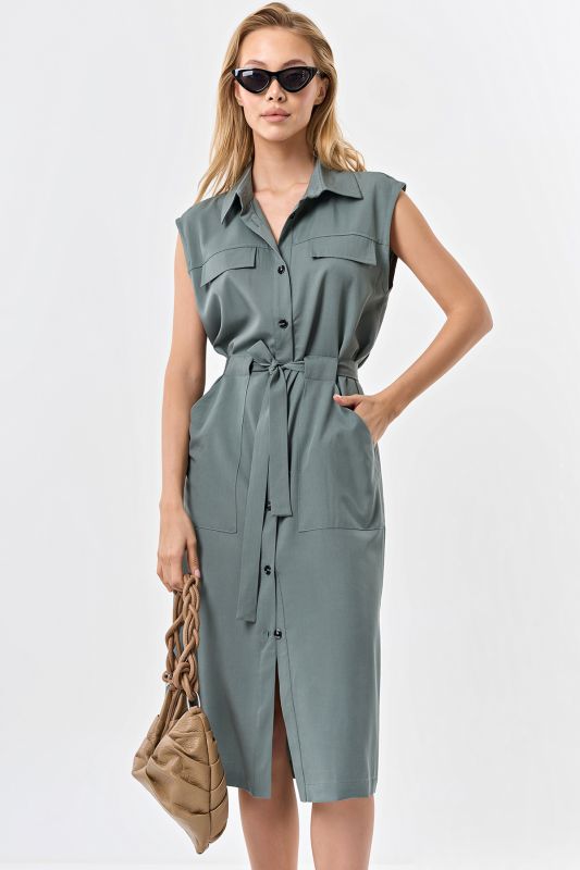 Straight silhouette safari dress in mugwort