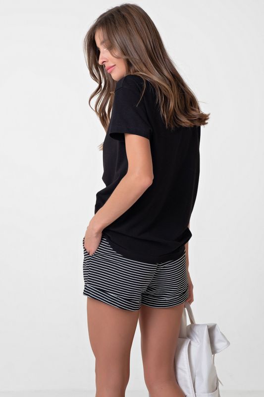 Black striped cotton jersey sport shorts on black