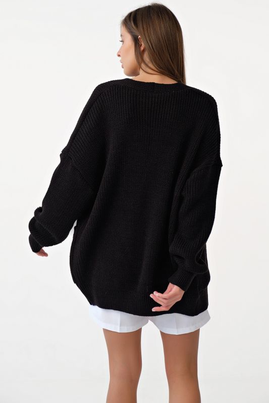 Overseas knit short cardigan with pockets black