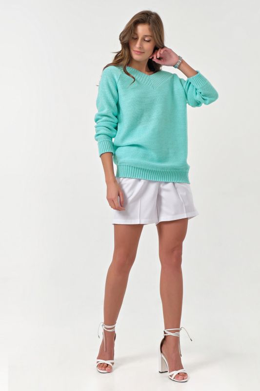 Cotton knitted sweater in turquoise