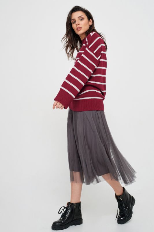 Free striped knitted sweater burgundy