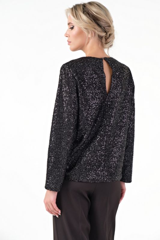 Straight silhouette blouse of knitted fabric with sequins black