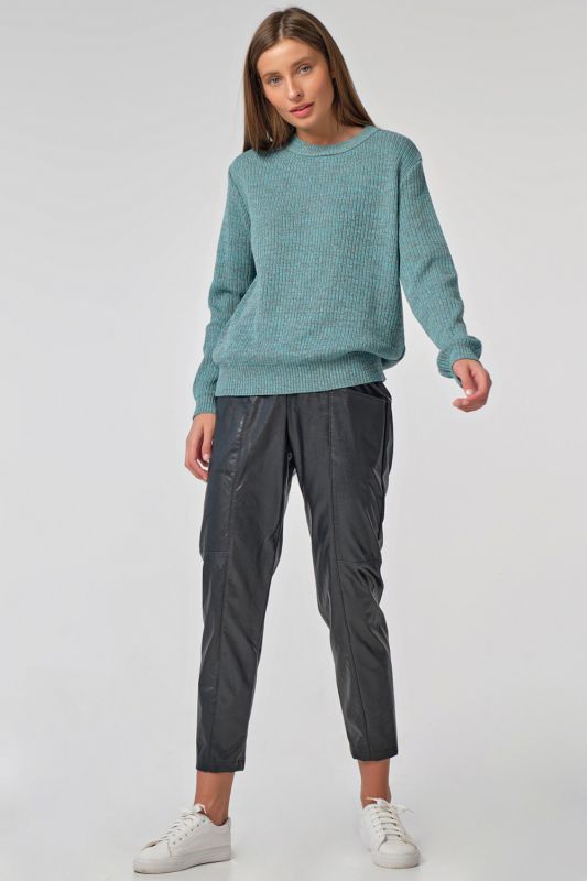 Cotton loose knit sweater in turquoise beige melange