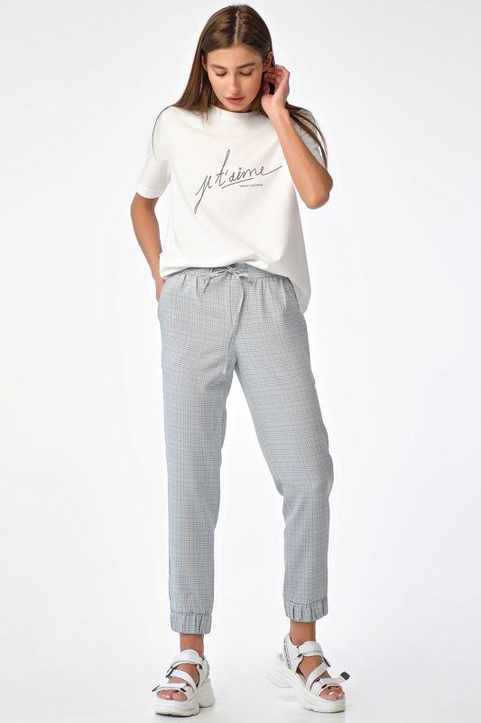 Joggers with checkered stripes gray