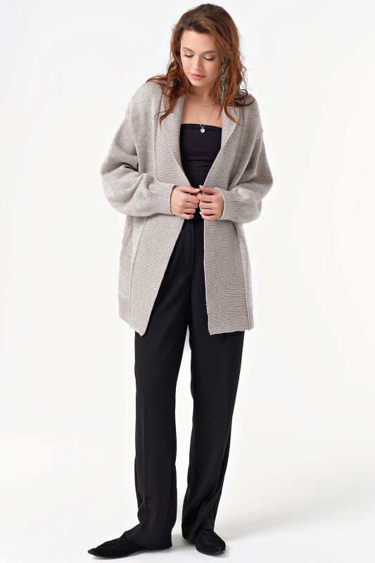 Warm knitted over-size cardigan without button light gray