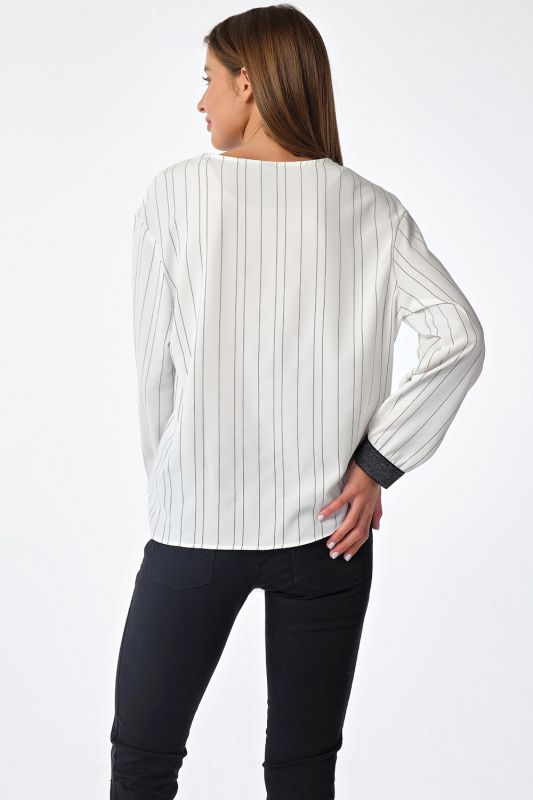 Long sleeve loose blouse with stripes on white