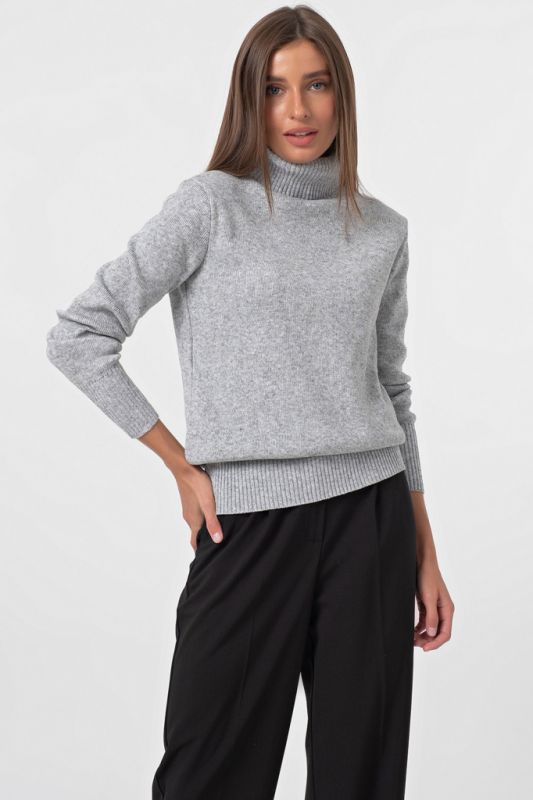 High neck knitted sweater light gray melange