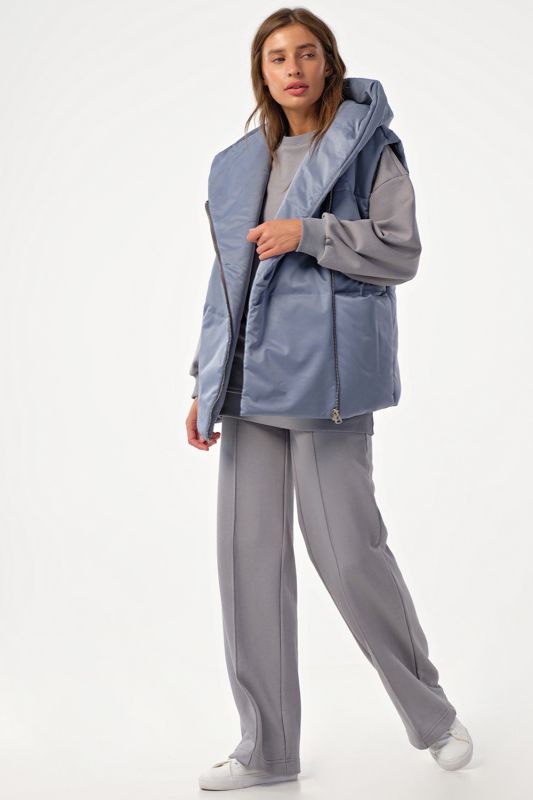 Insulated overcoat with zipper hooded vest in steel blue