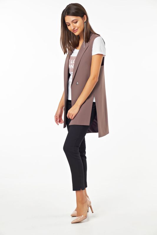 Long straight vest with slits on the sides of the suit fabric gray-brown