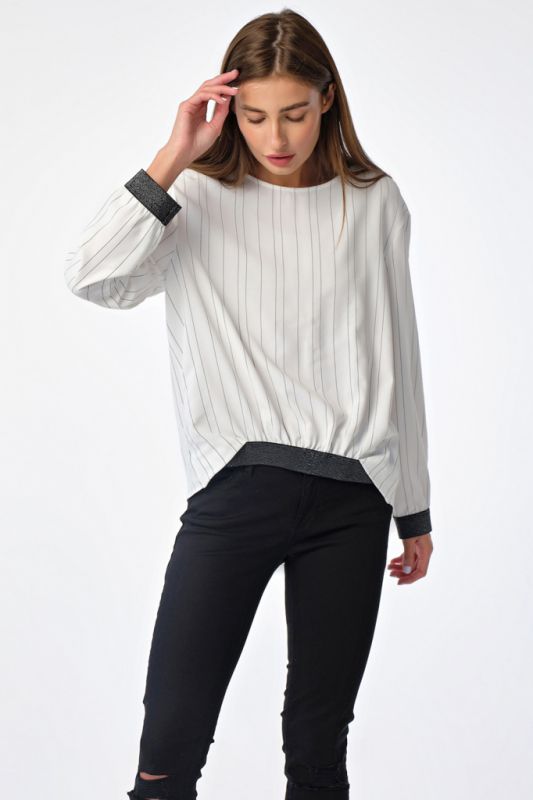 Long sleeve loose blouse with stripes on white