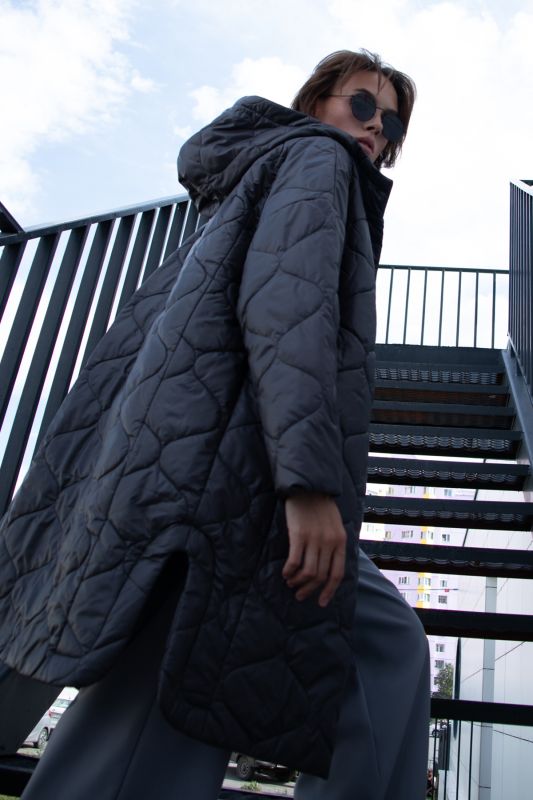 Hooded Quilted Coat Graphite