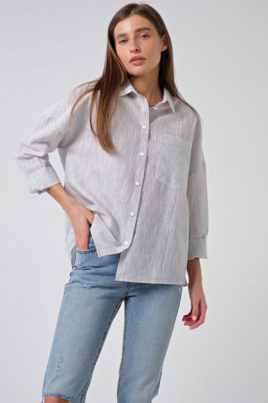 Striped Cotton Summer Oversize Shirt on gray