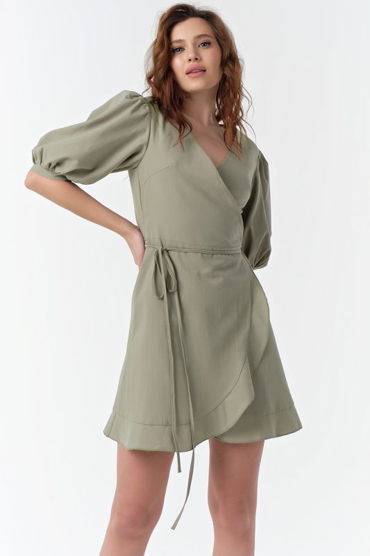 Khaki Cotton Summer Mini Flared Dress