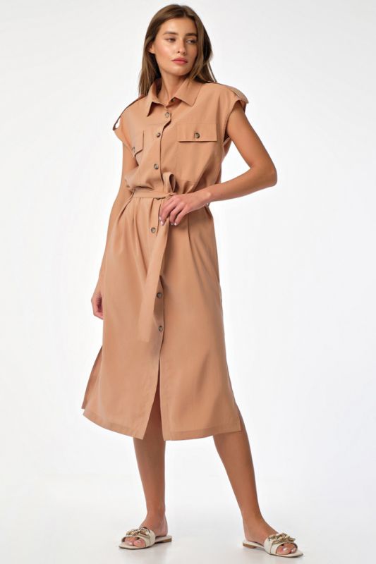 Safari midi dress with buttons beige