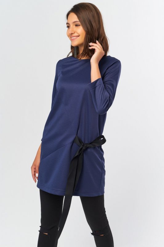 Knitted straight tunic for office dark blue