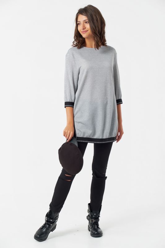 Sporty knitted tunic with lurex gray