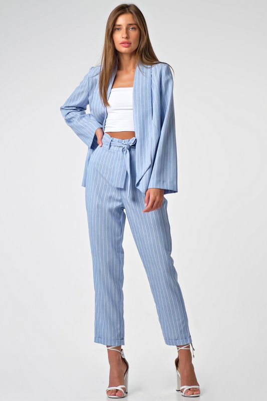 Summer pants with white striped lapels on blue