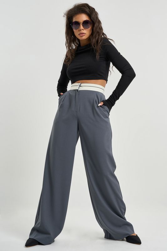 Pants with corsage belt made of gray suit fabric