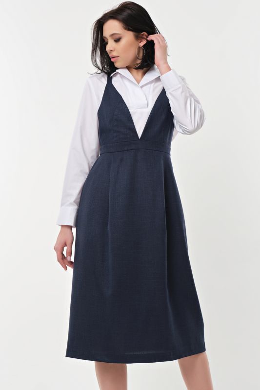 Office midi sundress under blouse dark blue