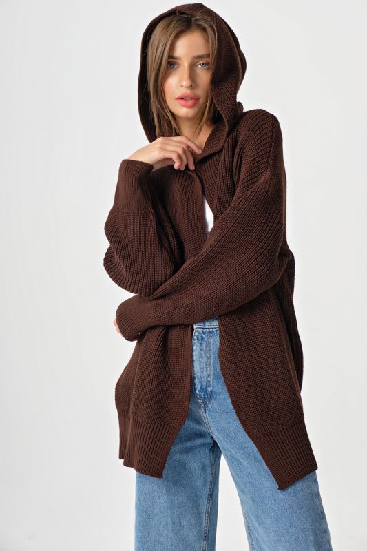 Chocolate Hooded Knitted Cardigan