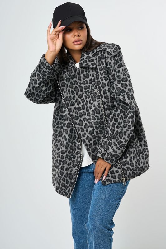 Leopard jacket made of wool overcoat with insulated lining