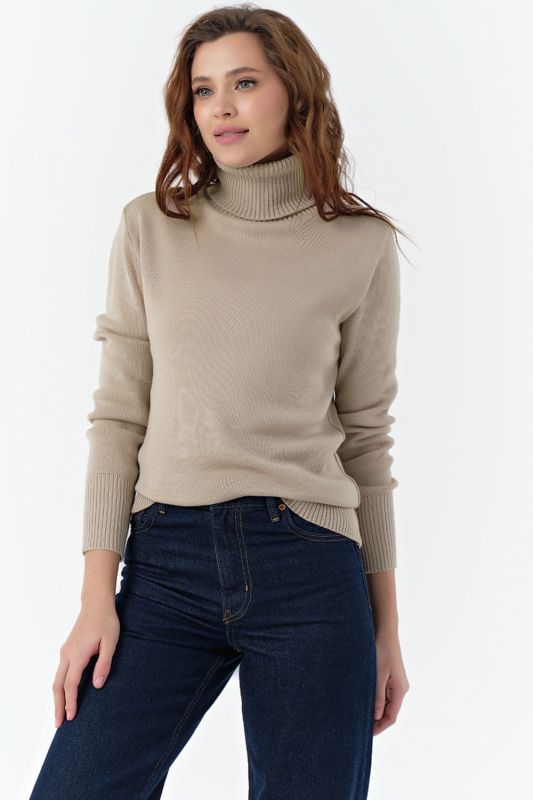 Long sleeve wool knitted turtleneck beige