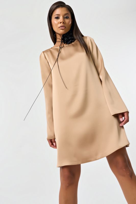 Satin sleeve dress in dark beige