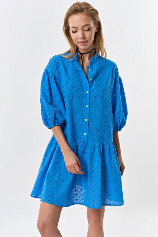 Cotton loose lace summer dress blue