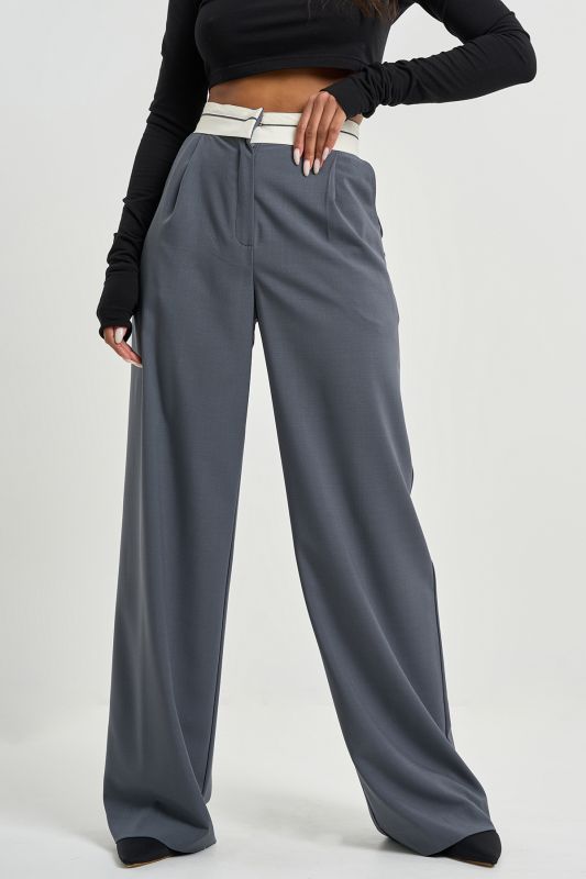 Pants with corsage belt made of gray suit fabric