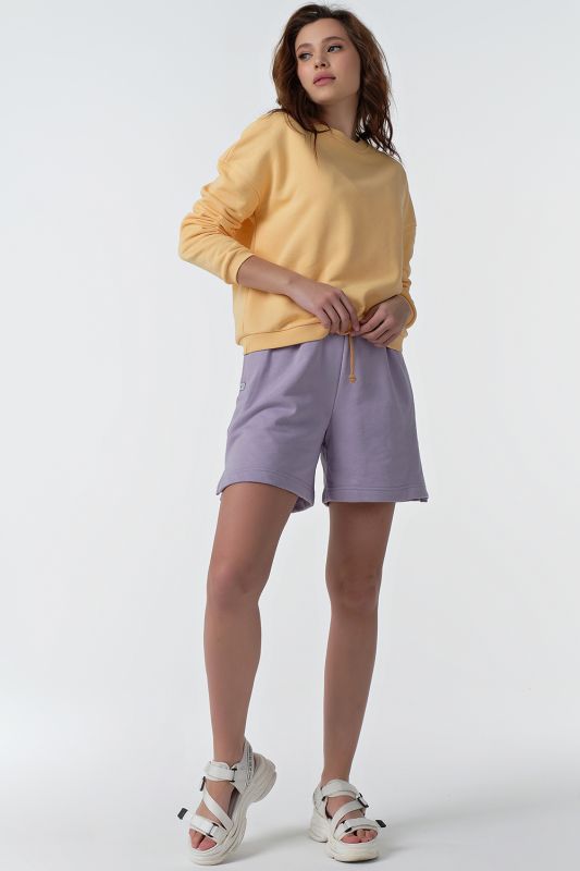 Yellow-lilac cotton knitted suit with futer shorts