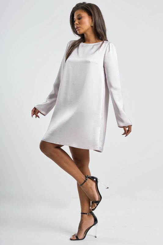 Satin sleeve dress in pearl gray