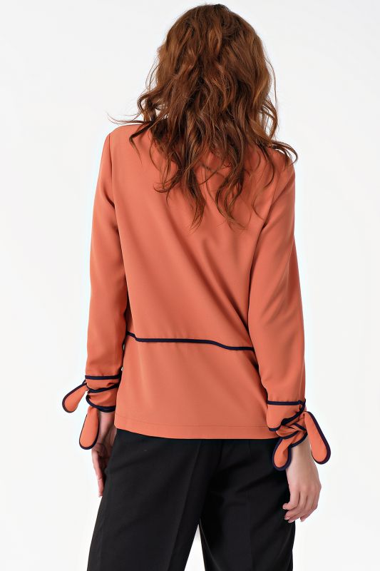 Long blouse with ties for office light terracotta